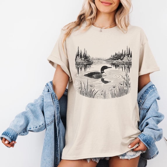 Loon in the Wilderness T-Shirt, Retro Bird Shirt, Vintage Style Bird Watching Wildlife Apparel All Size S-5Xl