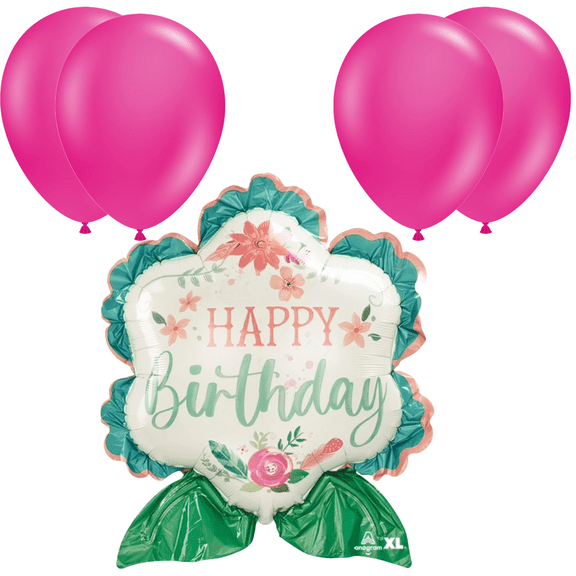 LoonBallon 27 Inch Free Spirit Birthday Balloon with 4 latex balloons - Festive & Unique