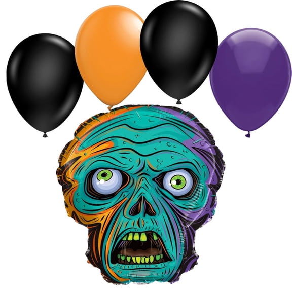 LoonBalloon 18" Halloween Zombie Balloon with 4 Latex 11" Balloons  Scary Party Decoration Set