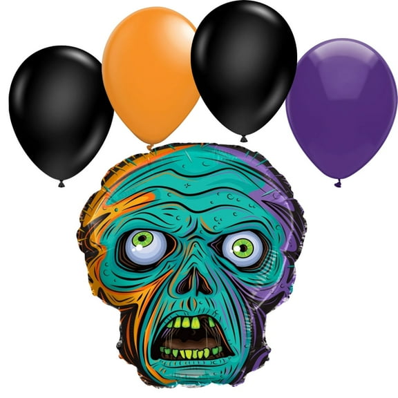LoonBalloon 18" Halloween Zombie Balloon with 4 Latex 11" Balloons Scary Party Decoration Set