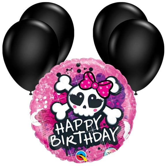 LoonBalloon 18" Pirate Skull Bow & Crossbones Foil Balloon Set with 4 Latex Balloons Birthday Party Decoration