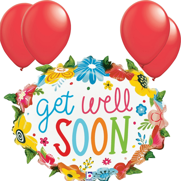LoonBalloon 25 Inch Get Well Floral Wreath Balloon with 4 Latex Balloons Elegant Get Well Soon Balloon Set