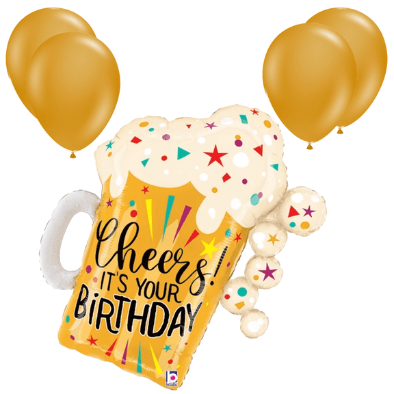 LoonBalloon 27 Inch Beer Glass Birthday Balloon with 4 latex balloons- Fun & Festive