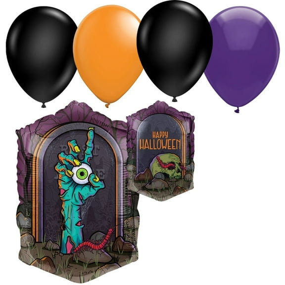 LoonBalloon 28" Halloween Zombie Hand Balloon with 4 Latex Balloons Scary Party Decoration Set