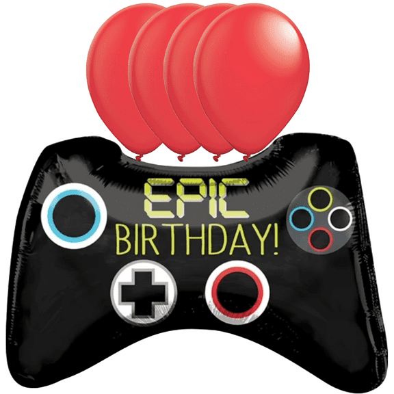 LoonBalloon 28 Inch Epic Party Game Controller Balloon with 4 latex balloons - Festive & Fun