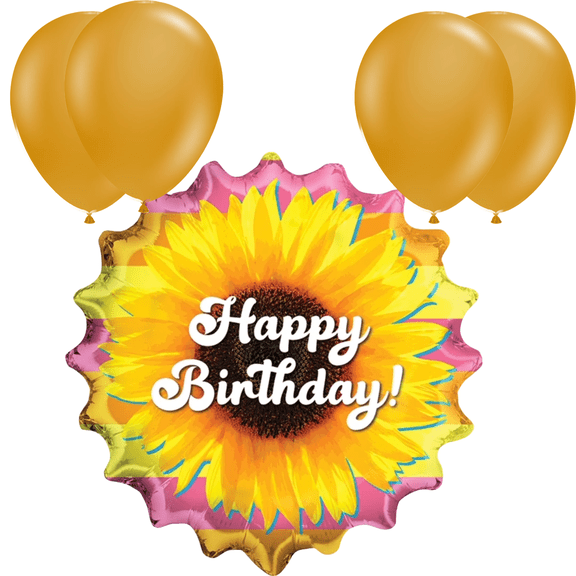 LoonBalloon 28 Inch Sunflower Birthday Balloon with 4 latex balloon- Festive & Bright