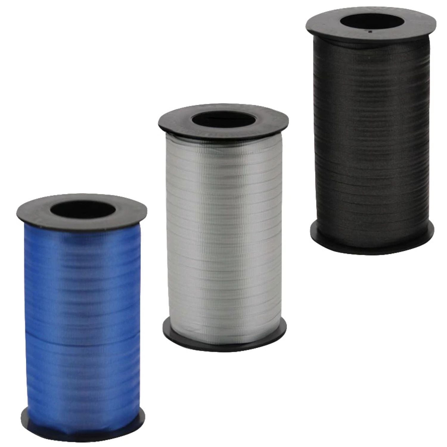 LoonBalloon 3-Pack Graduation Curling Ribbon Set ‚ 3/16 Inch wide Black, Blue & Silver, 3/16 Inch 500yds Each