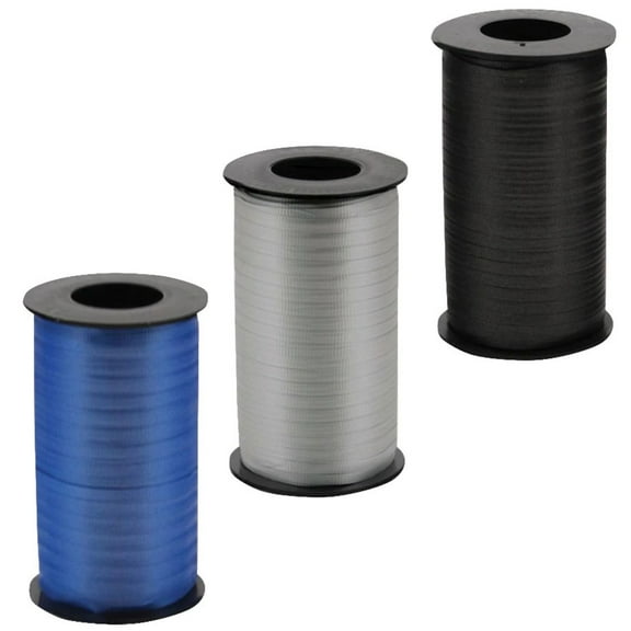 LoonBalloon 3-Pack Graduation Curling Ribbon Set ‚ 3/16 Inch wide Black, Blue & Silver, 3/16 Inch 500yds Each