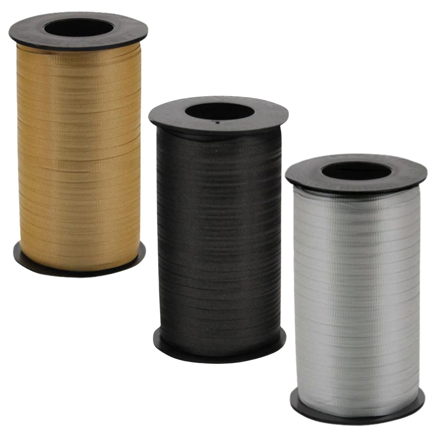 LoonBalloon 3-Pack New Year‚ 3/16 Inch wide Curling Ribbon Set ‚ 3/16 Inch wide Black, Silver & Gold, 3/16 Inch 500yds Each