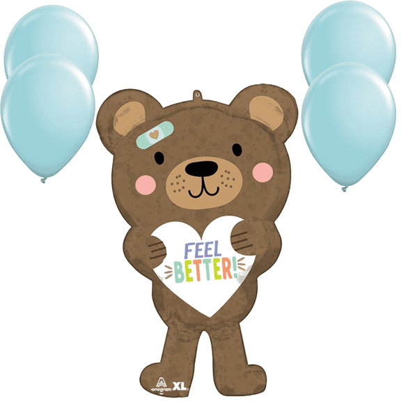 LoonBalloon 30 Inch Get Well Feel Better Bear Balloon with 4 Latex Balloons Cute & Uplifting Get Well Soon Balloon Set