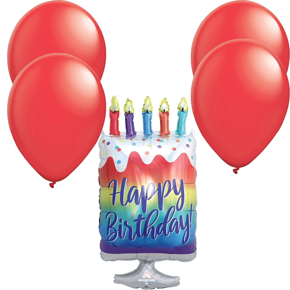 LoonBalloon 30 Inch Rainbow Cake Holographic Birthday Balloon with 4 latex balloons- Festive & Fun