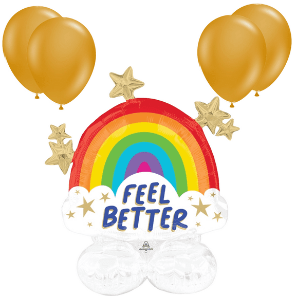 LoonBalloon 30 Inch x 30 Inch Junior Get Well Rainbow Shine Air-Fill Balloon with 4 Latex Balloons Cheerful Get Well Soon Balloon Set