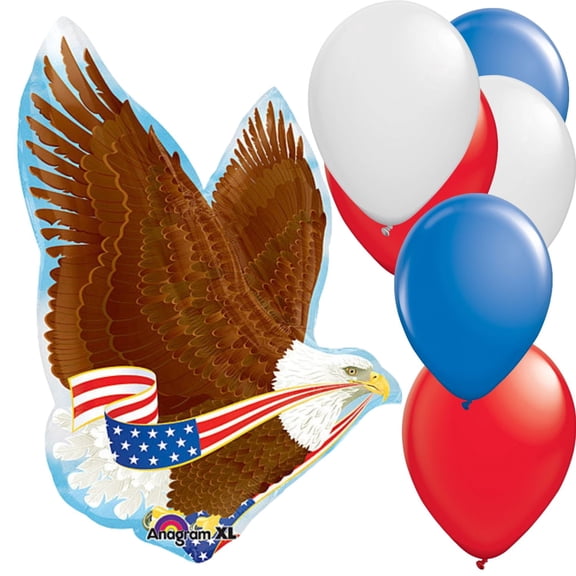 LoonBalloon 31 Inch Patriotic Eagle Foil Balloon Set with 6 latex