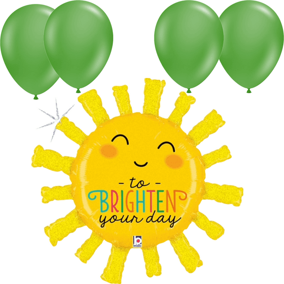 LoonBalloon 32 Inch Brighten Day Sun Holographic Balloon with 4 Latex Balloons Sparkling & Cheerful Balloon Set