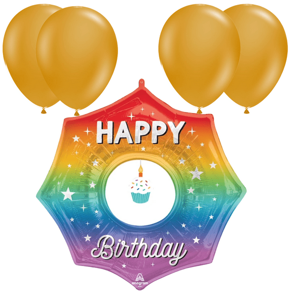 LoonBalloon 33 Inch Geometric Candle Birthday Balloon with 4 latex balloons