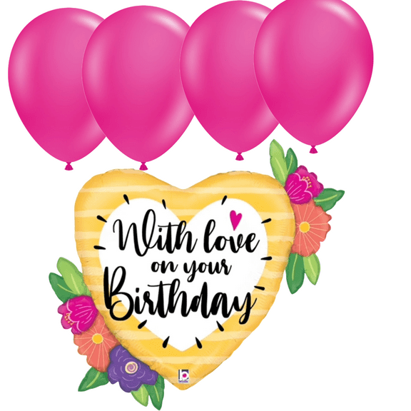 LoonBalloon 35 Inch Birthday Flowers with Love Balloon with 4 latex balloons - Festive & Romantic