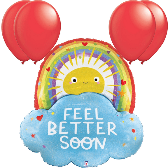 LoonBalloon 35 Inch Feel Better Rainbow Sun Balloon with 4 Latex Balloons Cheerful Get Well Soon Balloon Set