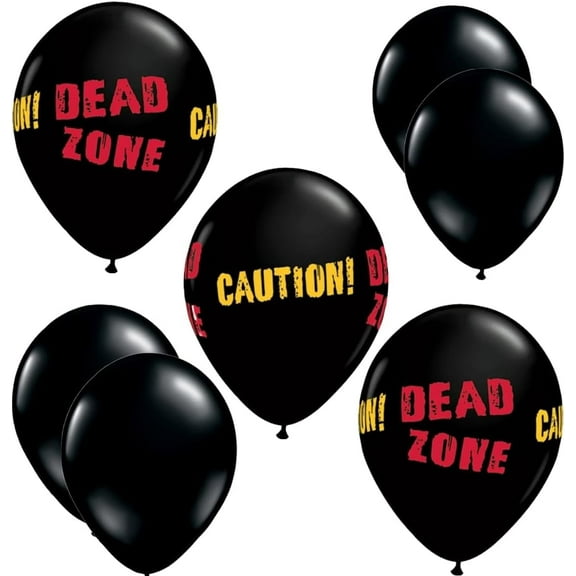 LoonBalloon Dead Zone Caution Halloween Balloons 11" Latex 6 Pack Black and Red Party Decoration