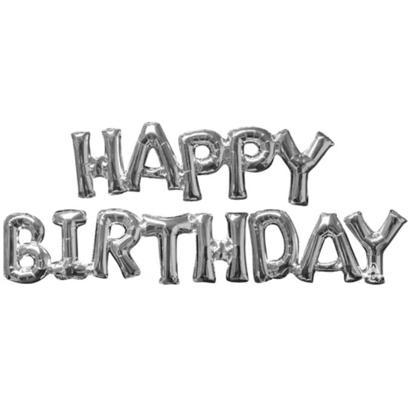LoonBalloon 44 Inch Happy Birthday Air-Fill Silver Phrase Balloon Bundle – Perfect for Birthday Celebrations