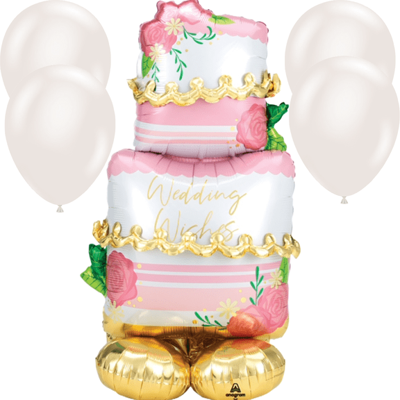 LoonBalloon 52 Inch Wedding Cake Air-Fill Balloon with 4 Latex Balloons Elegant & Festive Wedding Balloon Set