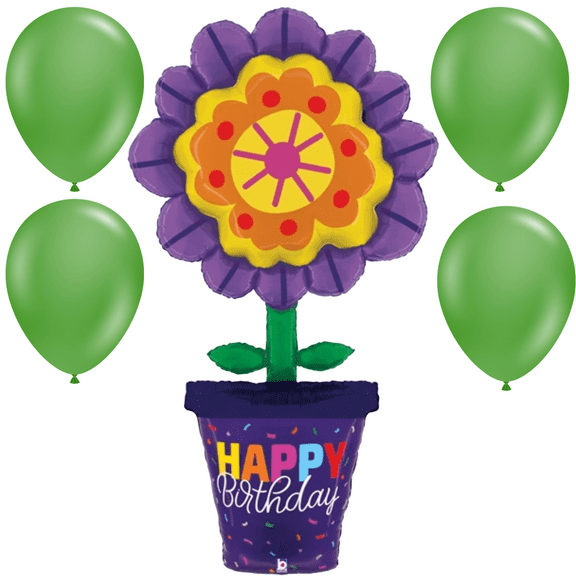LoonBalloon 63 Inch Giant Flower Pot Birthday Balloon with 4 latex balloons- Festive & Unique