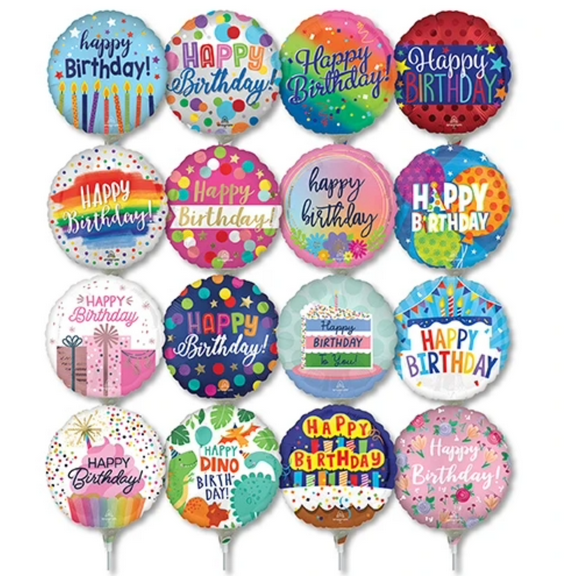 LoonBalloon 9 Inch Birthday Theme Minishape Stick Balloons Super Value Pack (30 Pack)-Pre-Inflated