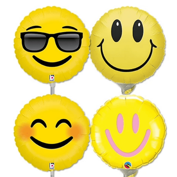 LoonBalloon 9 Inch Smiley Stick Value Pack Balloons (30 Pack) - Pre-Inflated