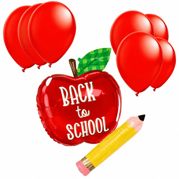 LoonBalloon Back To School Apple Balloon Set 31 Inch with 6 Latex Balloons