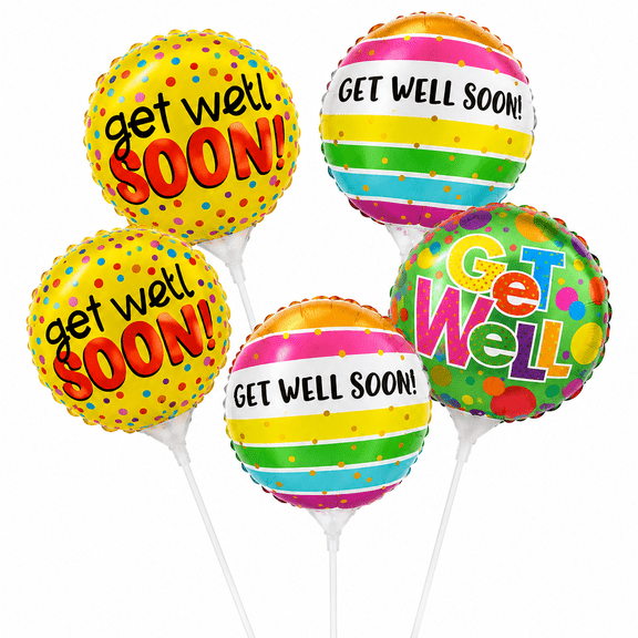 LoonBalloon Get Well Mini Stick Balloons 9 Inch 6 Pack