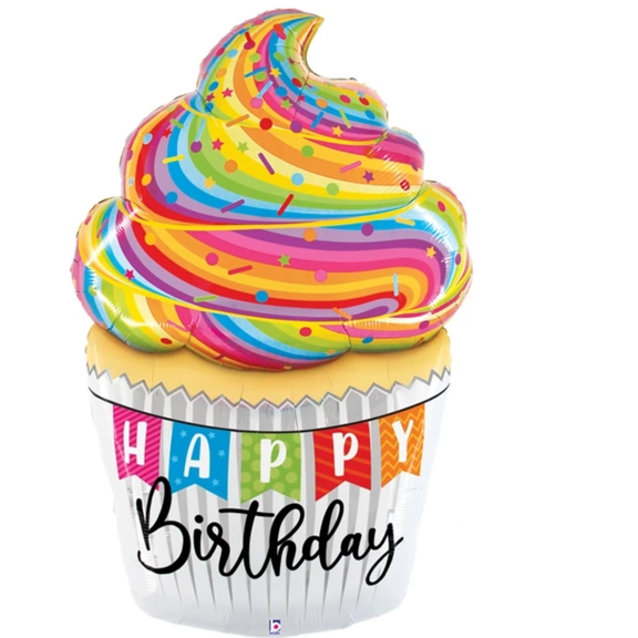LoonBalloon Giant 60 Inch Rainbow Cupcake Birthday Balloon
