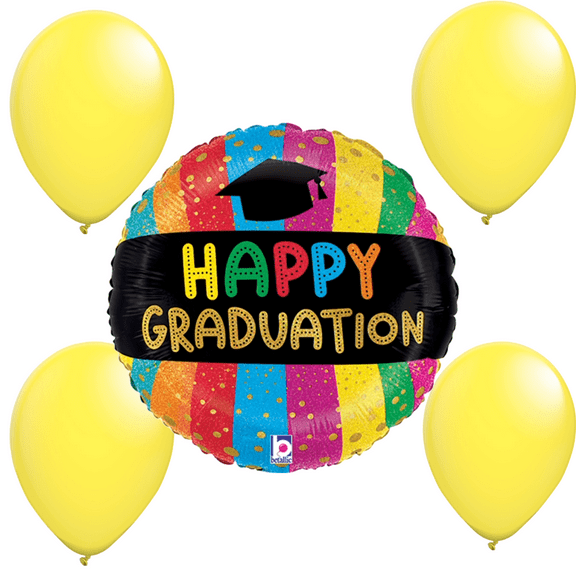 LoonBalloon Graduation Colorful Holographic Balloon Standard Size Premium Foil Graduation Theme Balloon Set with 4 pcs Latex