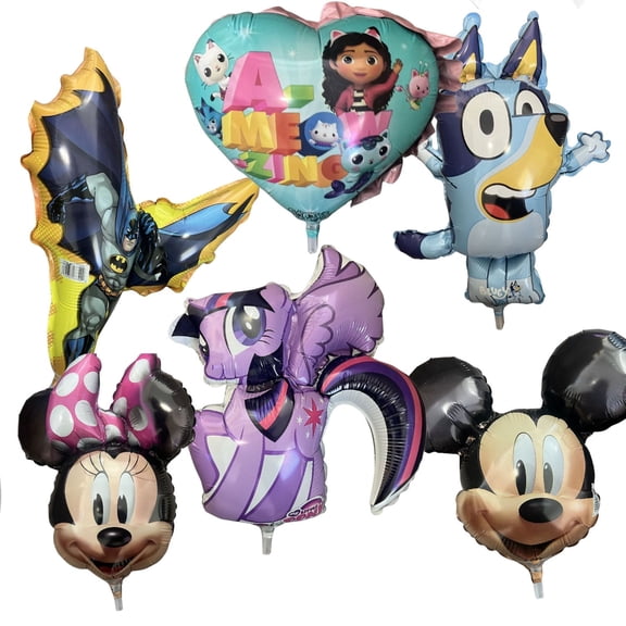 LoonBalloon Mini Shape Stick Balloons Pre Inflated 14 Inch 8 Pack Assorted Characters