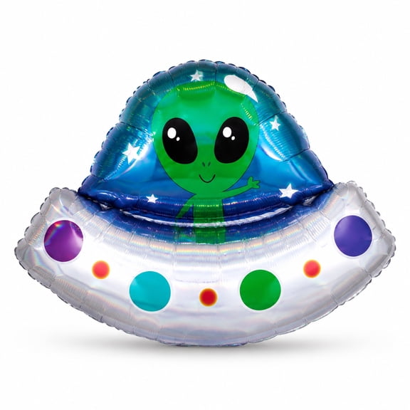 LoonBalloon Party Alien Space Ship Holographic Foil Balloon 28 Inch 5 Count