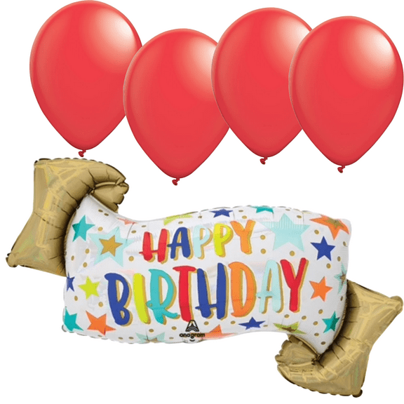 LoonBaloon 39 Inch Holographic Banner Birthday Balloon with 4 latex- Festive & Unique