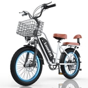 LoonFat Electric Bike for Adults,Peak 750W Motor 2 Seater Commuter Ebike, 48V 15.6Ah Battery, 20"x3.0"Fat Tire Step-thru Electric Commuter Bike for Woman, 70 Miles Range, 20MPH, White