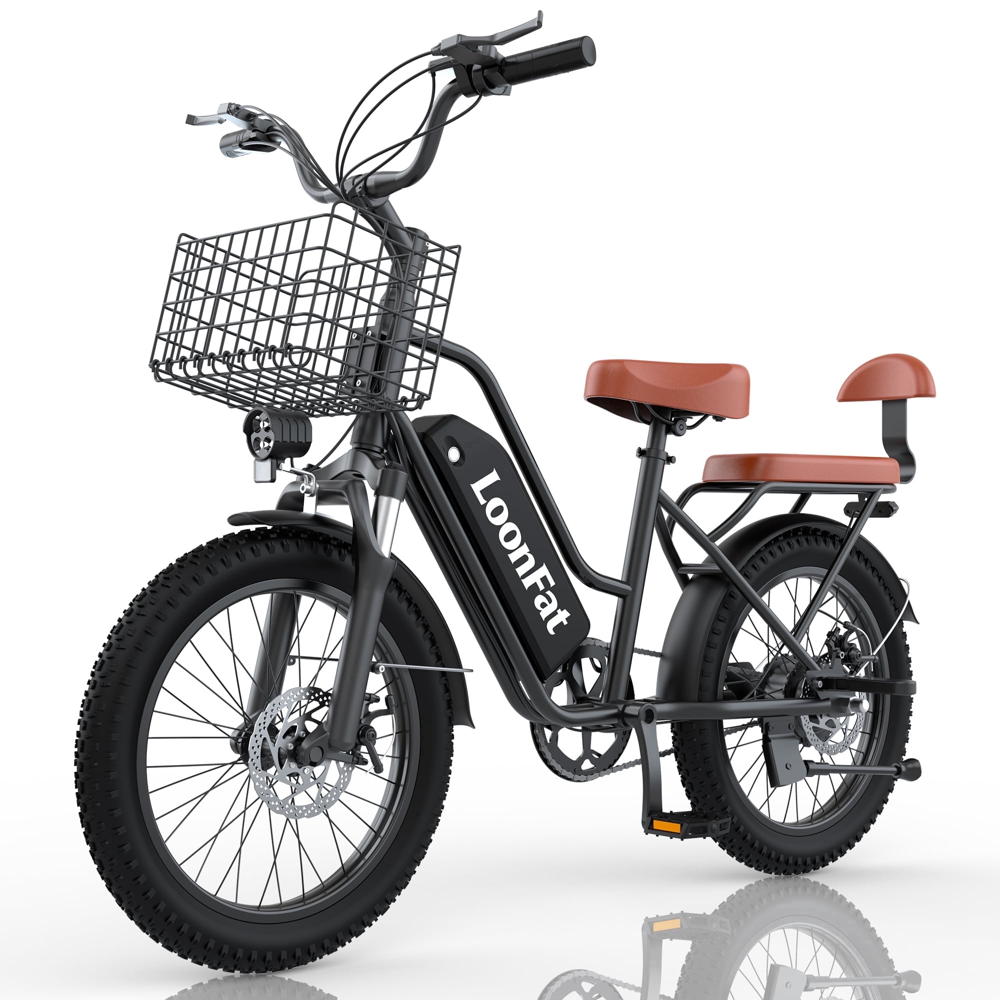 LoonFat T20 Adult Electric Bike, 1000W peak motor, 48V 15.6Ah removable battery, 20‘ x 3.0’ fat tyres, 25 mph, up to 30-mile range, black