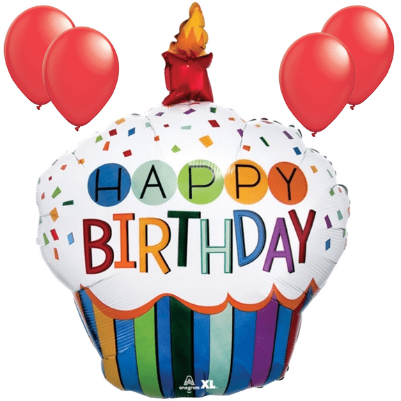 Loonballoon 36" Rainbow Cupcake Birthday Balloon with 4 Latex Balloons | Fun & Festive Party Decor
