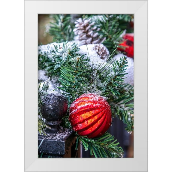 Looney, Hollice 13x18 White Modern Wood Framed Museum Art Print Titled - USA-Maryland-Bethesda-First snowfall on Holiday decoration