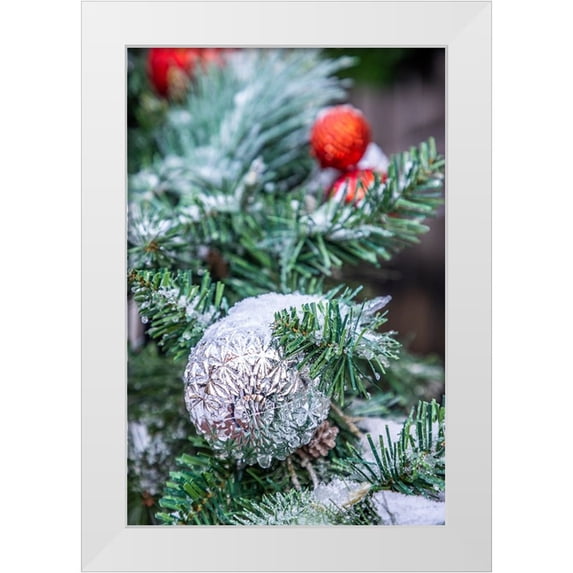 Looney, Hollice 17x24 White Modern Wood Framed Museum Art Print Titled - USA-Maryland-Bethesda-First snowfall on Holiday decoration