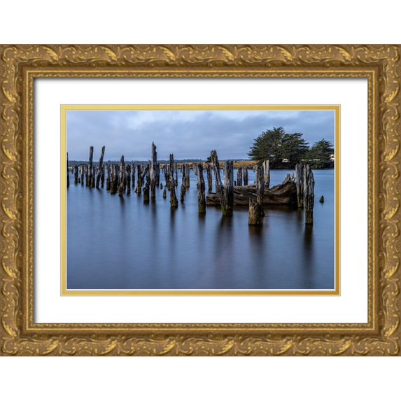 Looney, Hollice 18x13 Gold Ornate Wood Framed with Double Matting Museum Art Print Titled - Usa-Oregon-Bandon Bandon Pier-Long Exposure