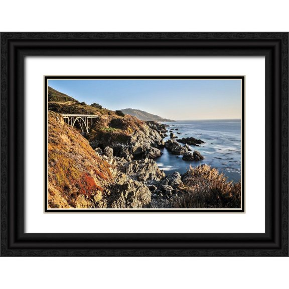 Looney, Hollice 24x17 Black Ornate Wood Framed with Double Matting Museum Art Print Titled - California-Big Sur-Granite Canyon Bridge-The View along the Coast Below the Bridge