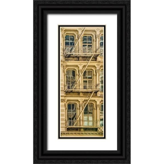 Looney, Hollice 9x18 Black Ornate Wood Framed with Double Matting Museum Art Print Titled - USA-New York Windows and fire escapes