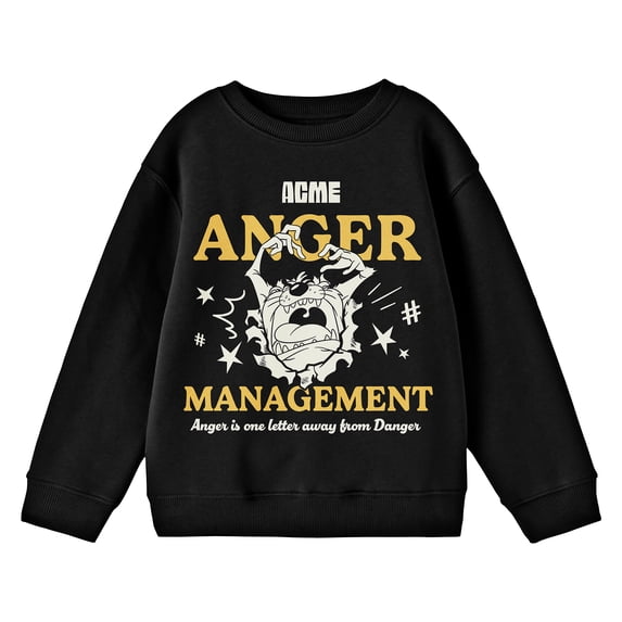 Looney Tunes ACME Anger Management Crew Neck Long Sleeve Boys' Black Sweatshirt-Medium