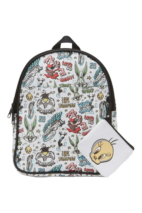 All Over Print Faux Leather 10.5" Womens White Mini Backpack Purse 2-Piece Set