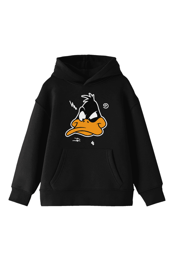 Looney Tunes Angry Daffy Duck Youth Black Graphic Hoodie-Medium