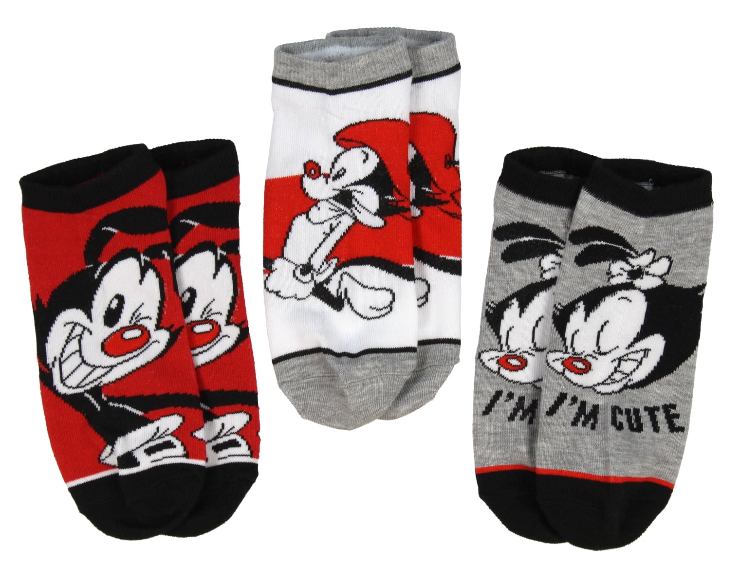 WB Animaniacs Yakko Wakko Dot Character Ankle No Show Socks 3 Pair
