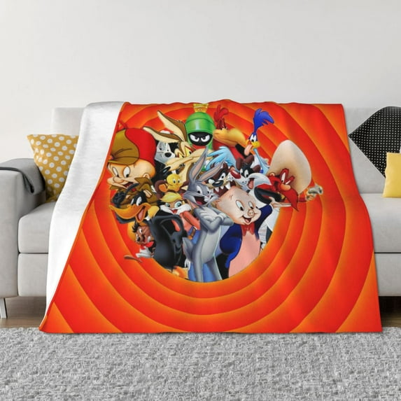 Looney Tunes Animated Flannel Blanket Cozy Ultra-Soft Micro Throw Blanket For Bed Sofa Couch Car Office Camping Travel All Season Fleece Blanket 40"x30"