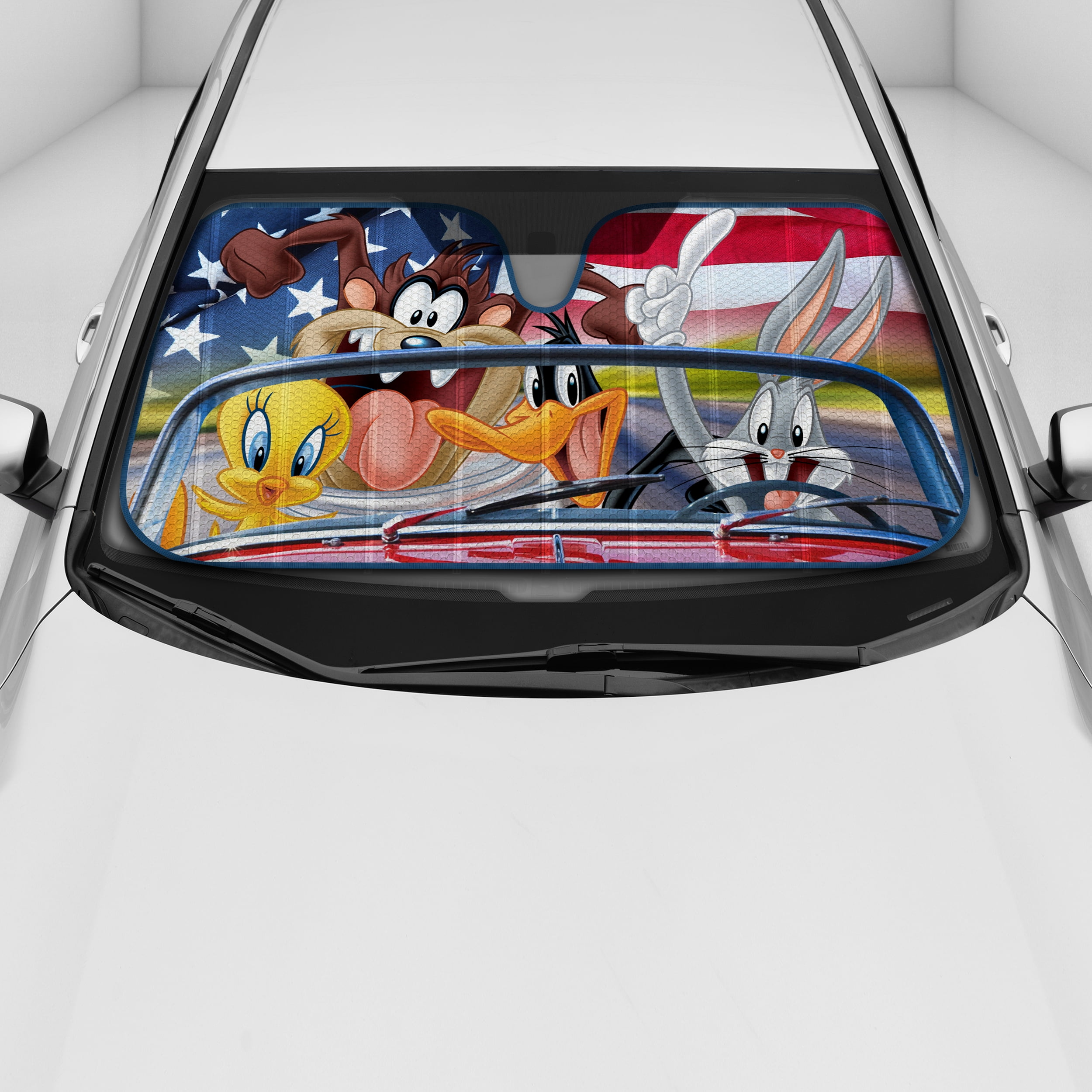 Looney Tunes Auto Windshield Sun Shade Featuring Bugs Bunny Daffy Duck Taz Tweety Bird Double Bubble UV Blocker Window Visor fits Car Truck Van