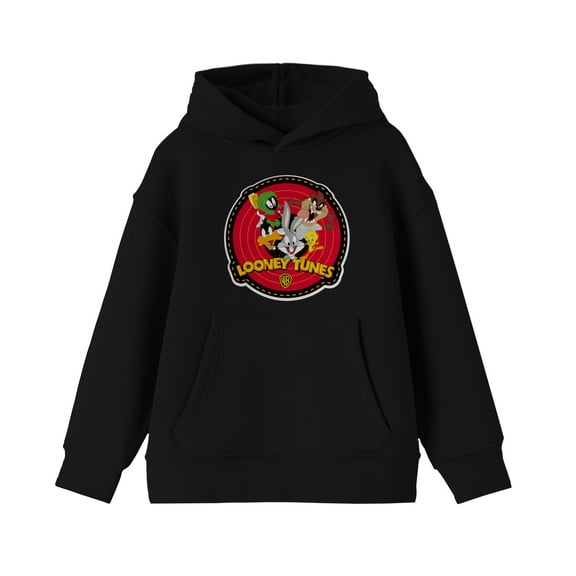 Looney Tunes Badge Youth Boy's Black Hoodie-Medium