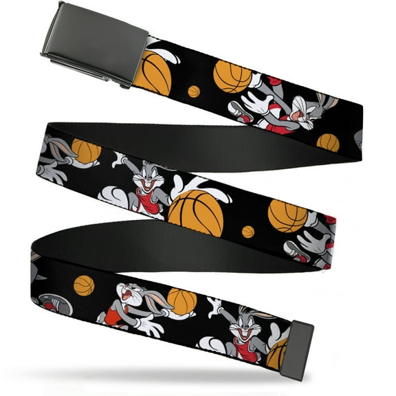 Adjustable Belt, Clamp Buckle, Cut-to-Fit, Bugs Bunny Basketball Poses Black